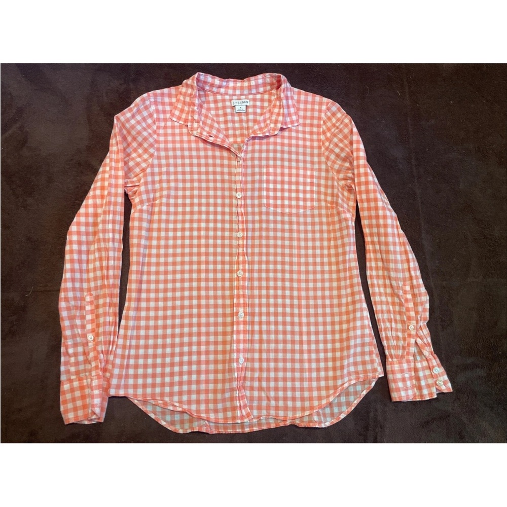 Women's Salmon Pink Gingham Button-Up Shirt